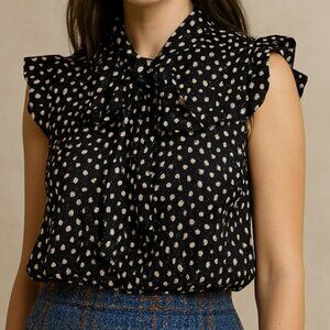 Kate Spade Polka Dot Tie Neck Blouse Sz S